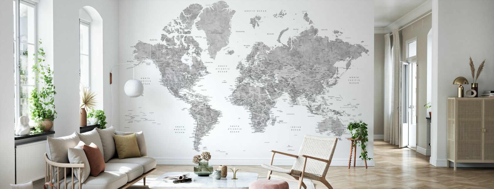 Carte du monde avec les villes - Papier peint - Salle à manger