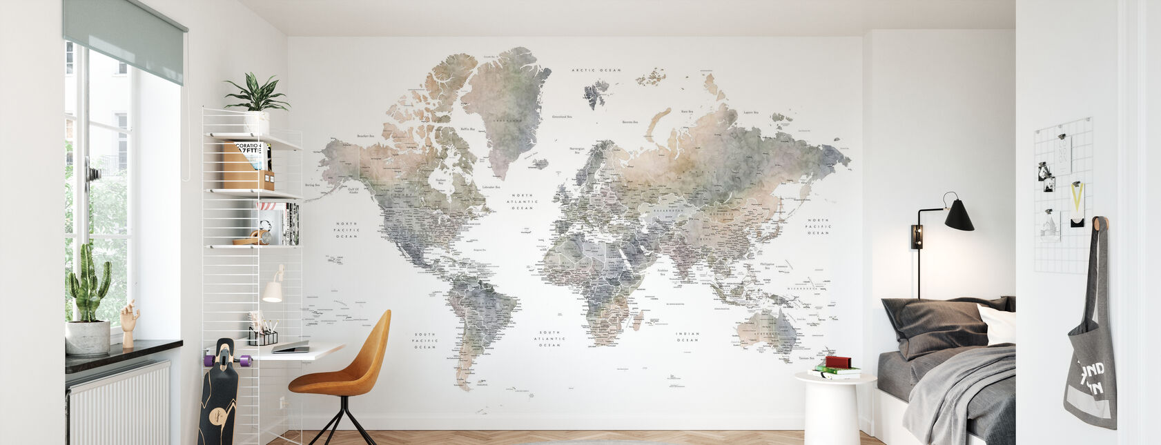 Mappa del mondo con le città - Carta da parati - Camera dei bambini