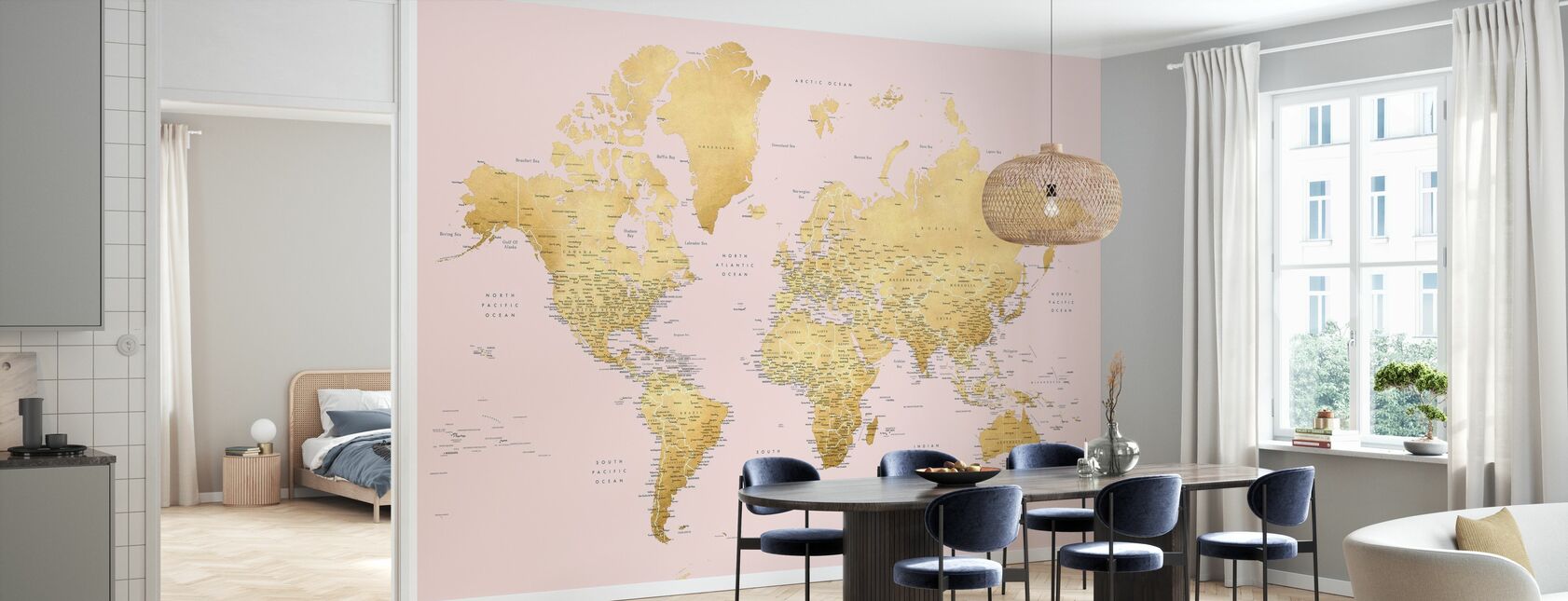 Weltkarte mit Städten - Tapete - Küchen