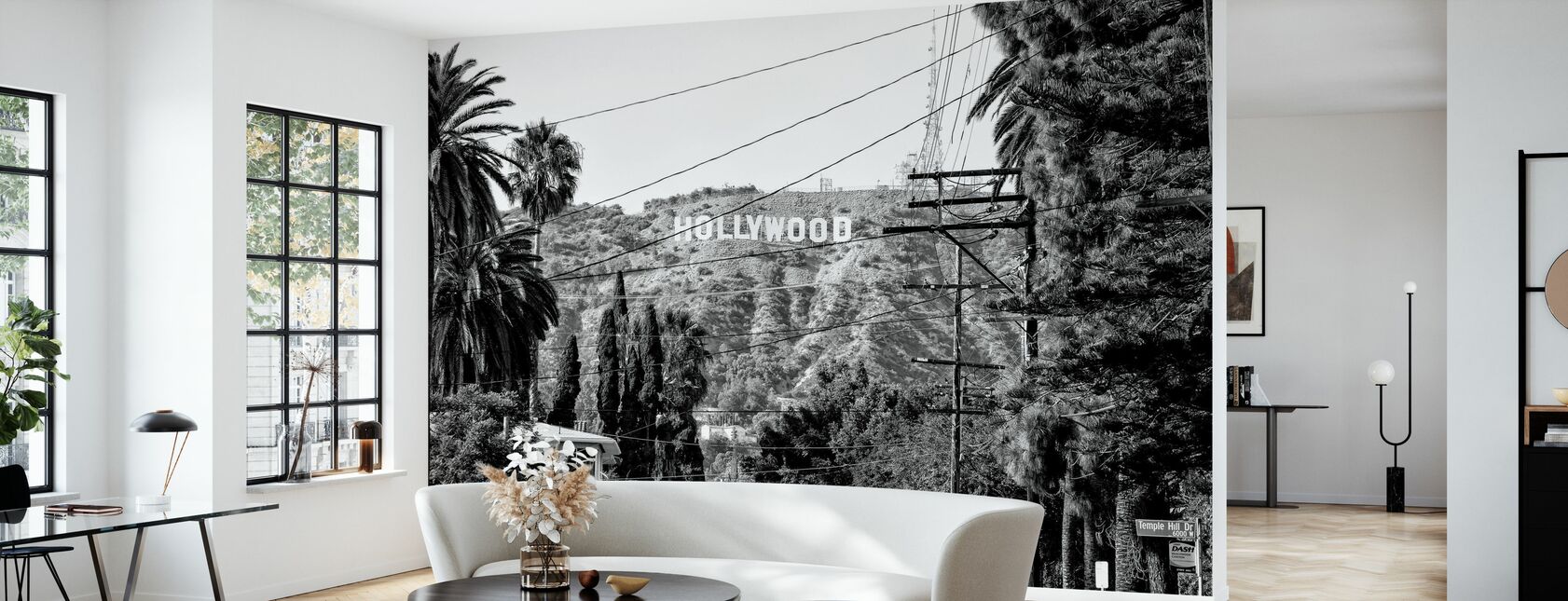 Black California - Hollywood Sign - Wallpaper - Living Room