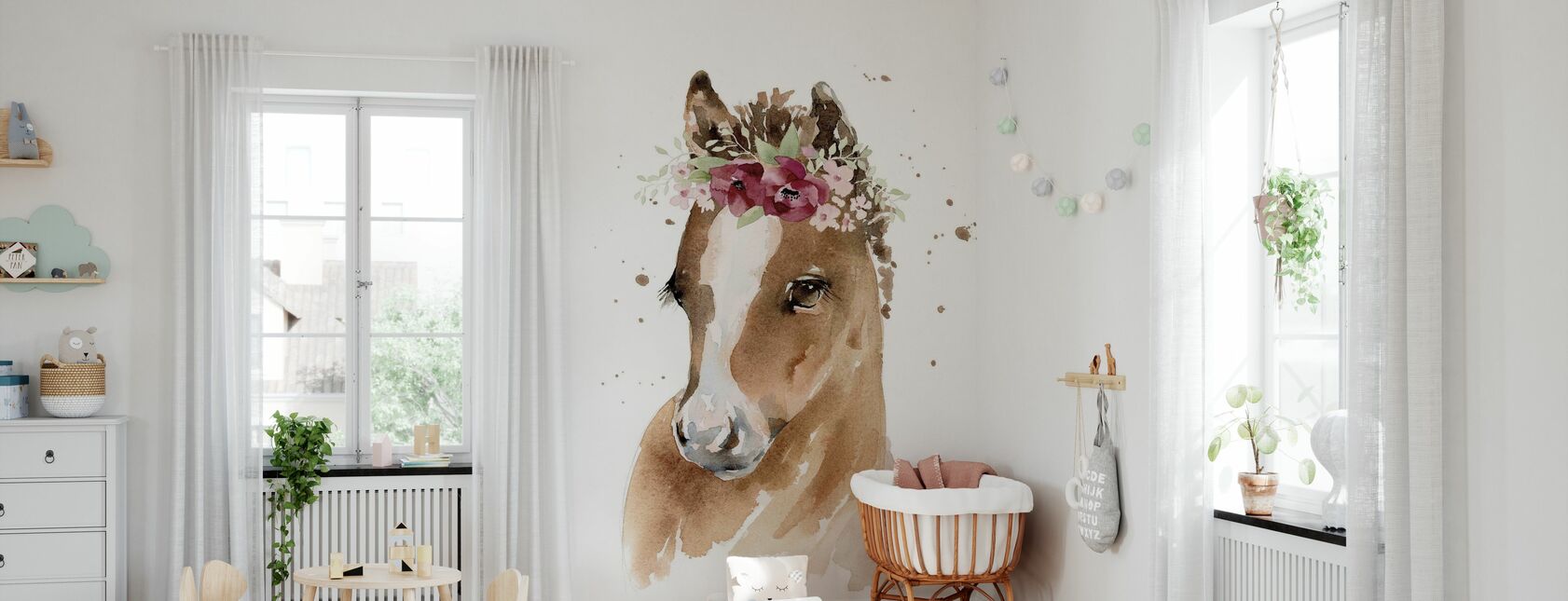 Bloemen Pony - Behang - Babykamer