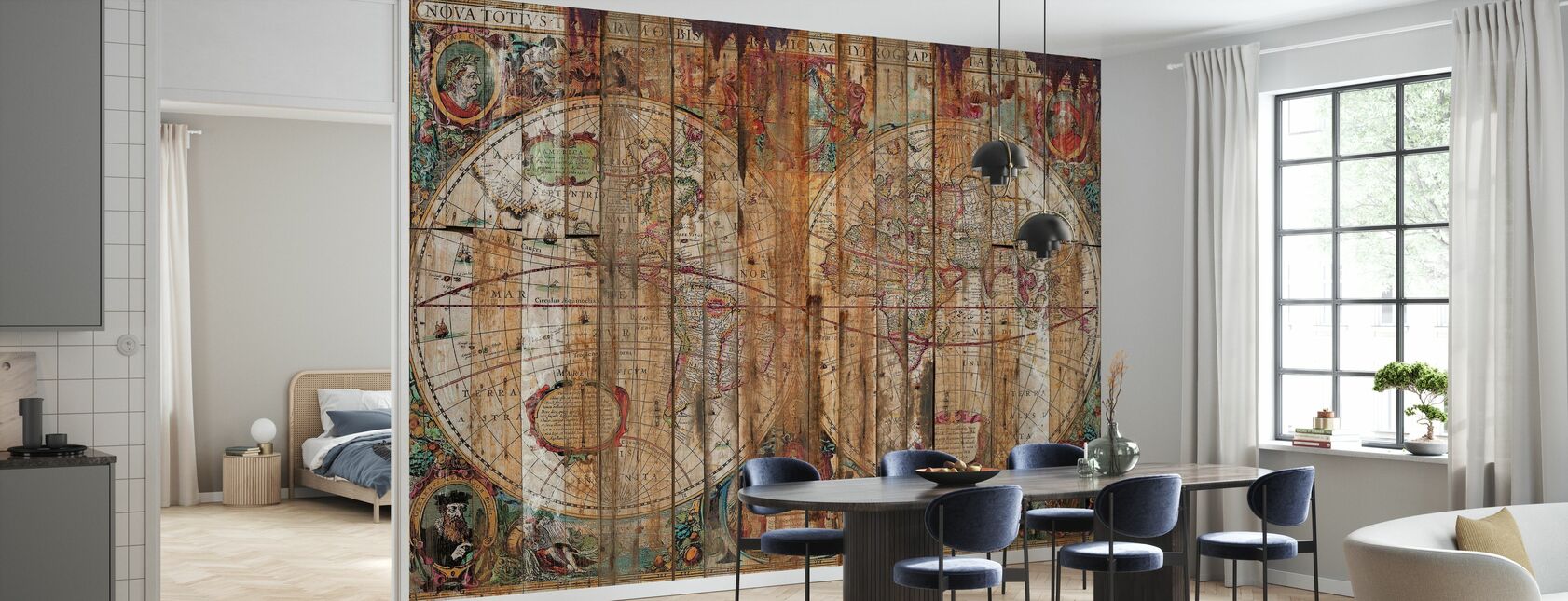 Reclaimed Wood Map - Wallpaper - Kitchen