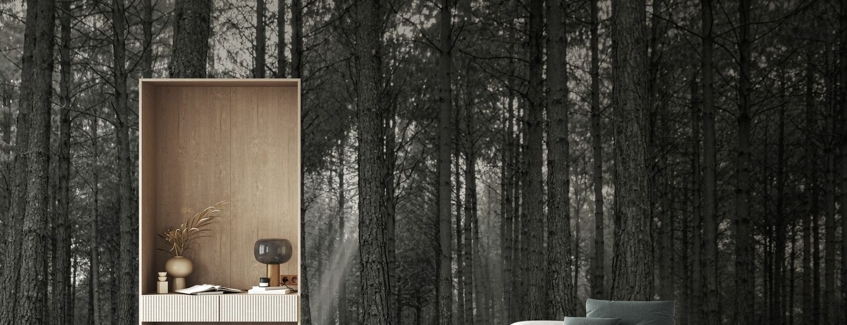 Forest Landscape - BW - Wallpaper - Living Room
