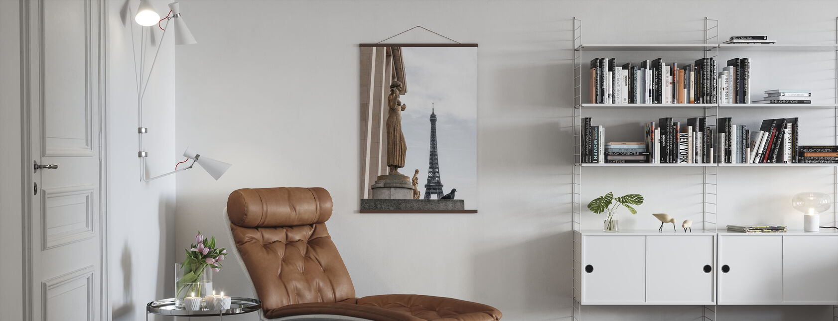 Eiffel Tower with Statues and Pigeon - Poster - Living Room