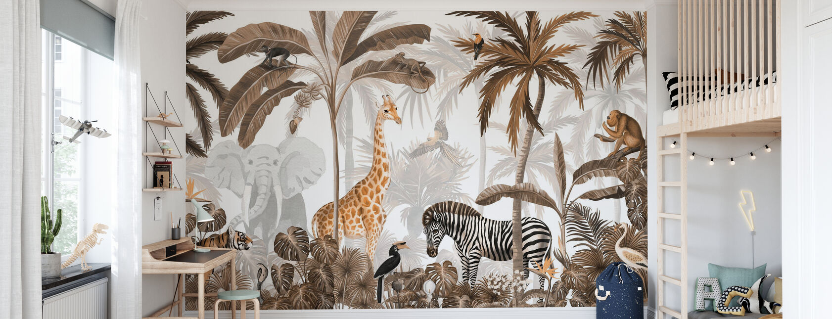 Jungle Jive - Sepia - Wallpaper - Kids Room