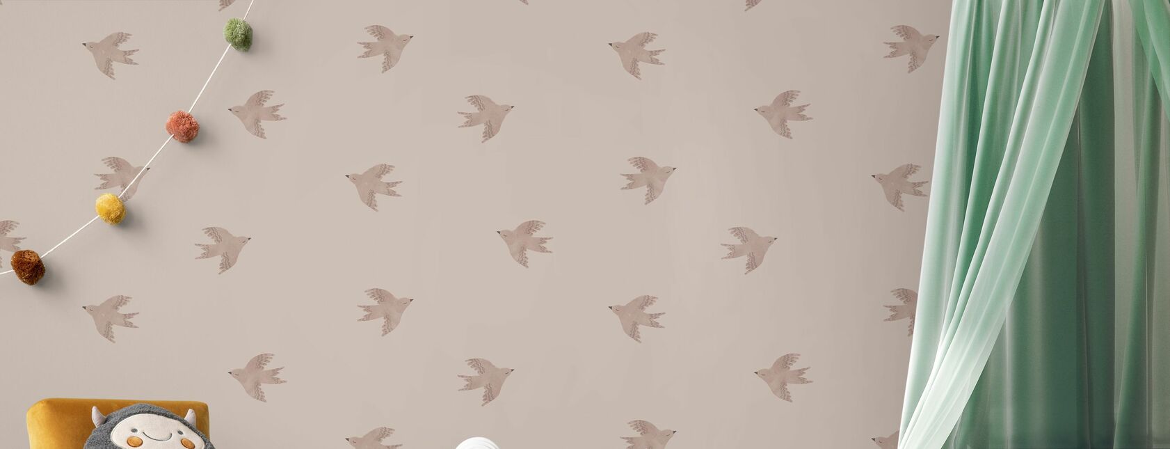 Dreamy Birds - Shell Pink - Wallpaper - Nursery