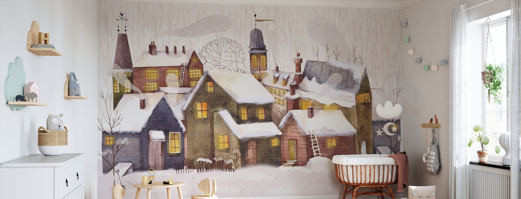 Houses in Winter Snow - Wallpaper - Nursery