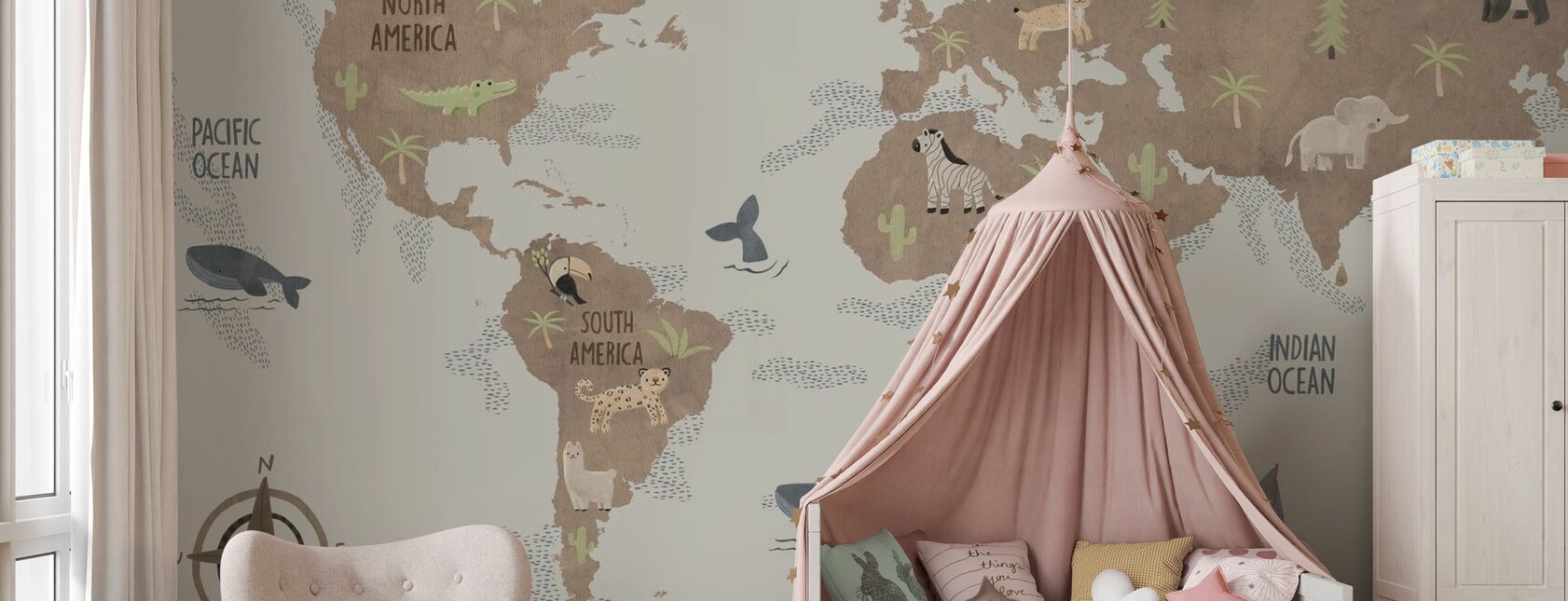 Animals of the World - Brown - Wallpaper - Kids Room