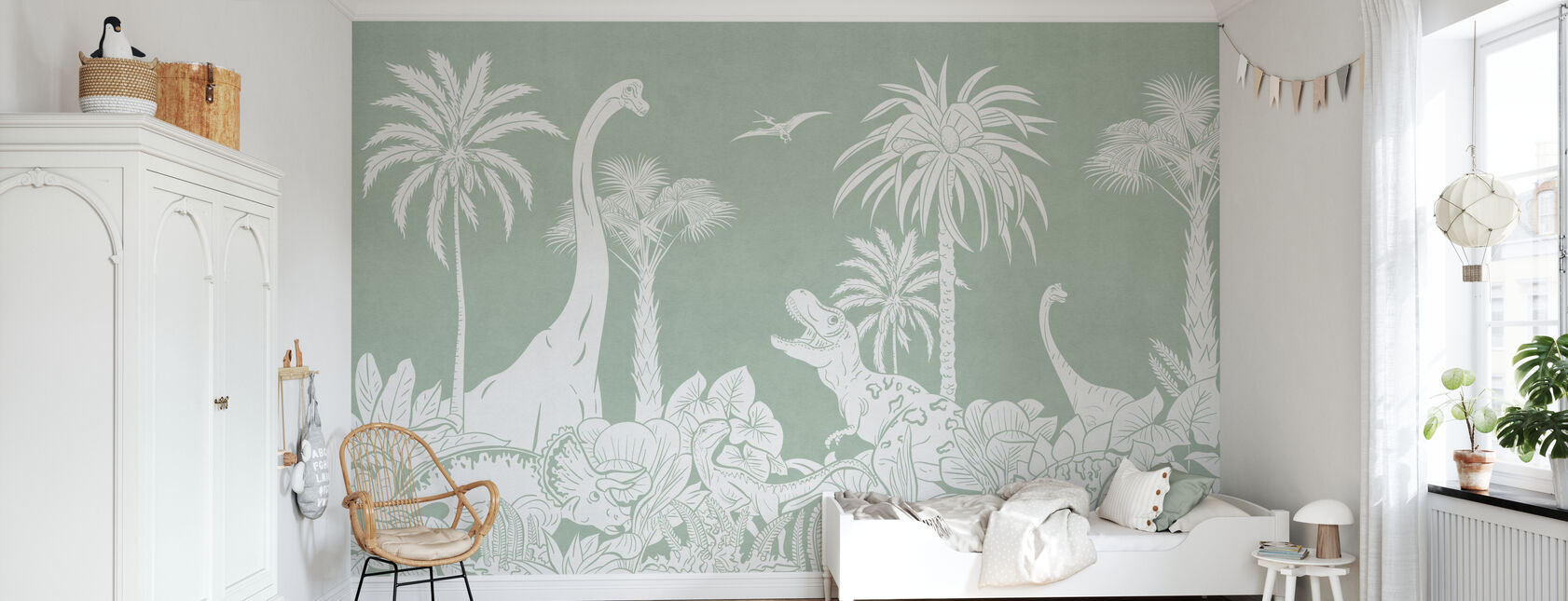 Monochrome Dino - Vert - Papier peint - Chambre des enfants