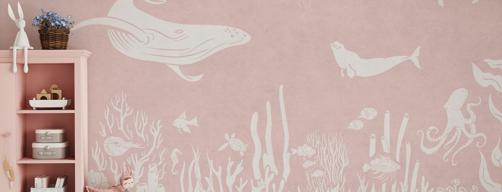 Monochrome Sea - Pink - Wallpaper - Kids Room