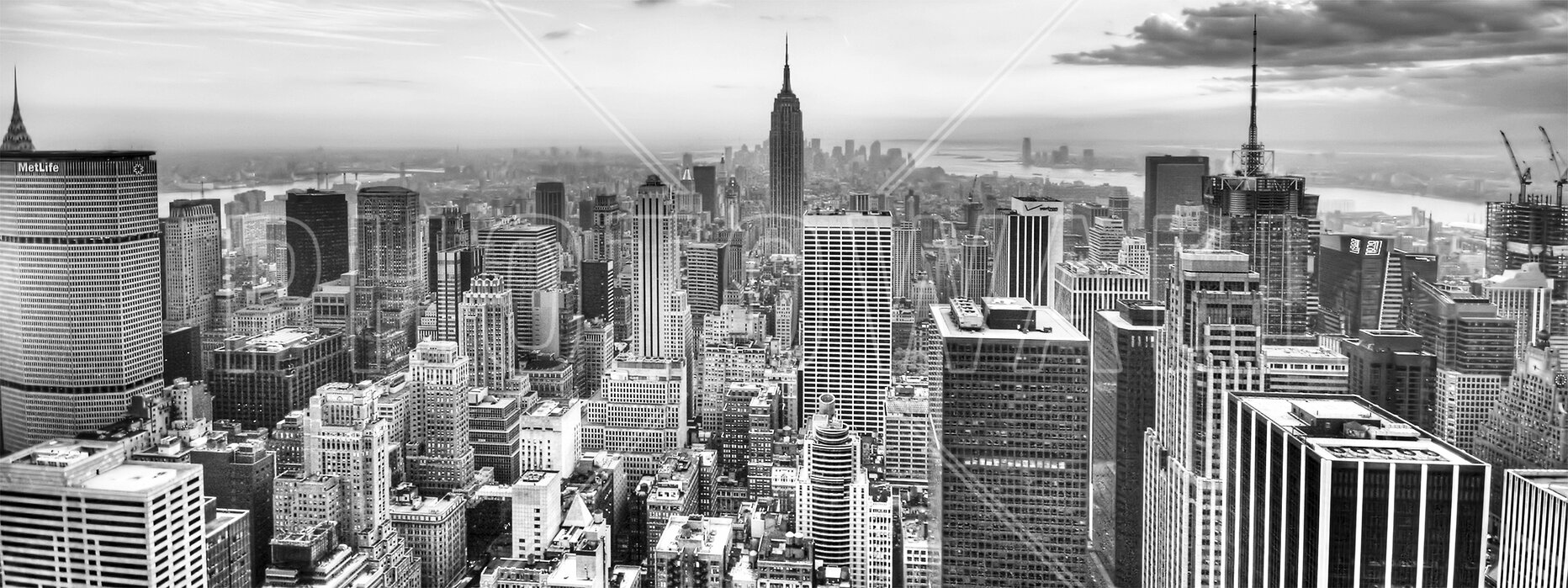New york city gratte-ciel nuit b/&w toile wall art panorama encadrée imprimer