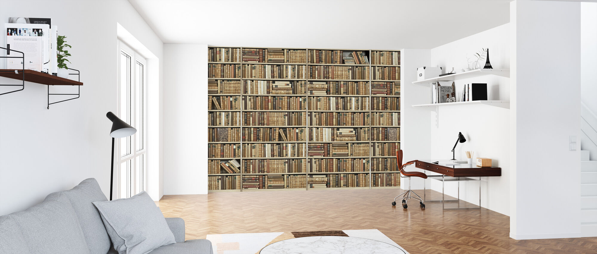 Bookshelf Wooden Long Beige Affordable Wall Mural Photowall