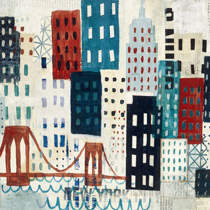 New York Skyline Collage - stunning mural Blue I wall – – Photowall