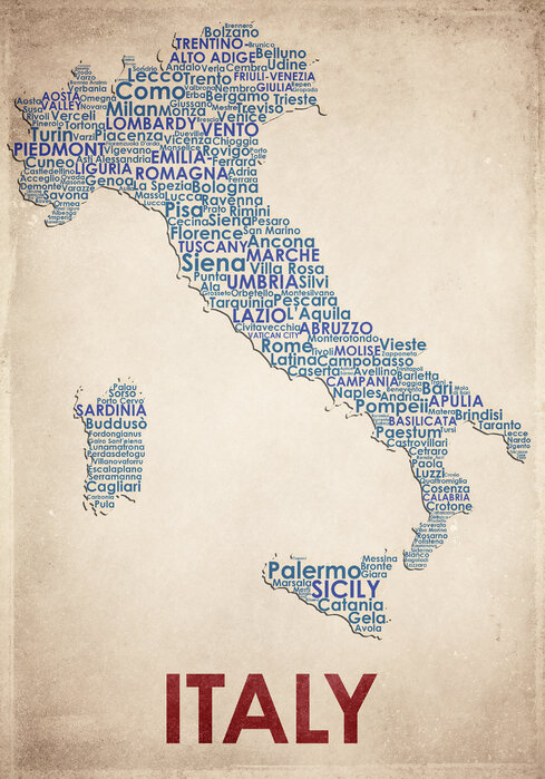 Vanvid pegefinger Pak at lægge Italy Map - Plakater til alle rum - Photowall