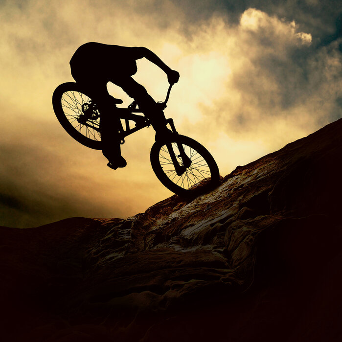 Indflydelsesrig fjerne Flipper Mountain Bike Rider – stemningsfulde billeder på lærred – Photowall