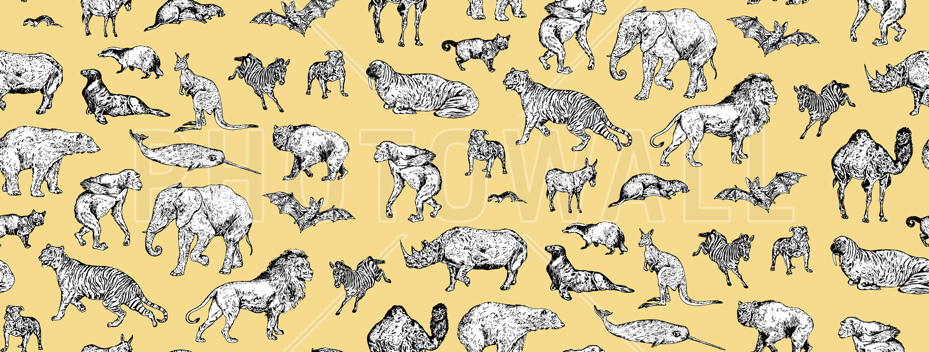 Lots of Animals Yellow – modern wallpaper – Photowall