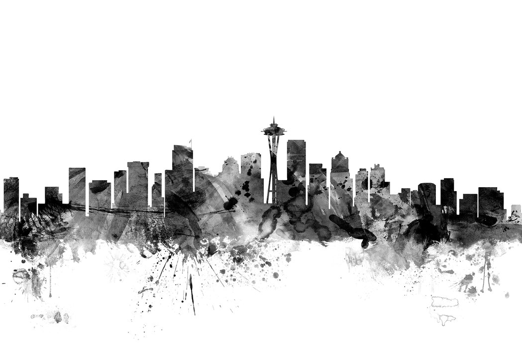 Seattle Skyline Black – trendy wall mural – Photowall