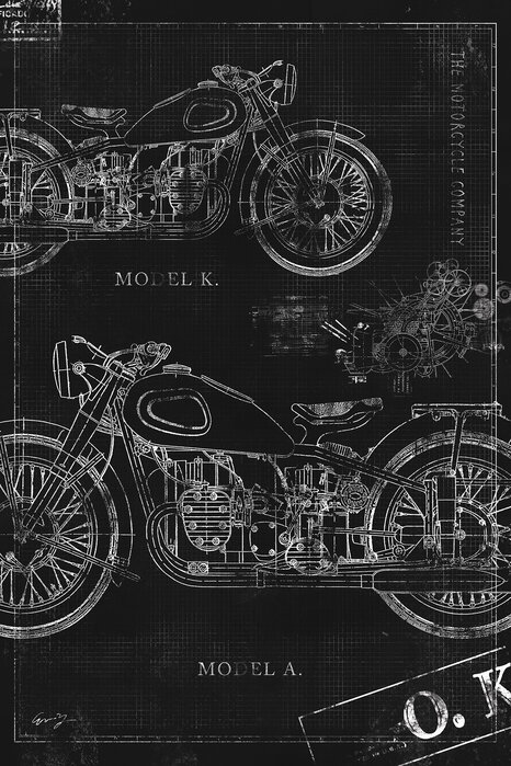 Motorcycle Blueprint - Black – affordable wall mural – Photowall