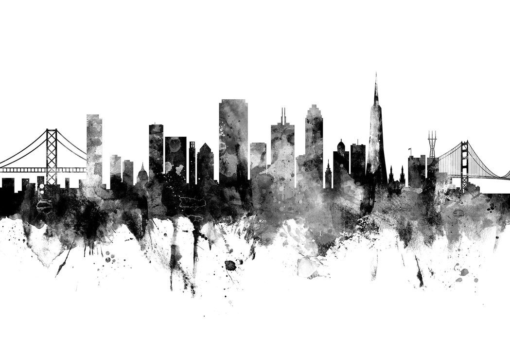 Francisco white poster – Skyline, – black and San elegant City Photowall