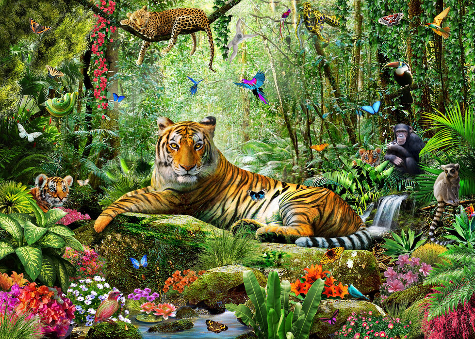 Wand-Bild Kunstdruck aus Hart-Glas Hochformat 70x100 Dschungel 