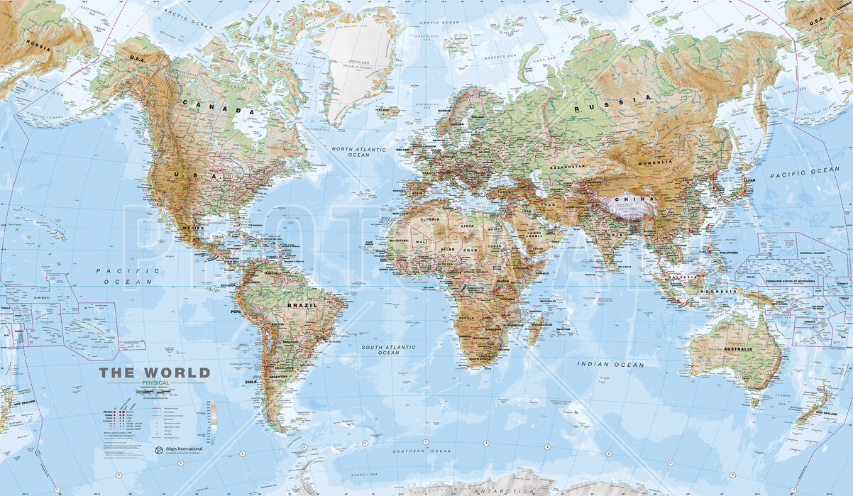 World Map Physical – extraordinary canvas print – Photowall