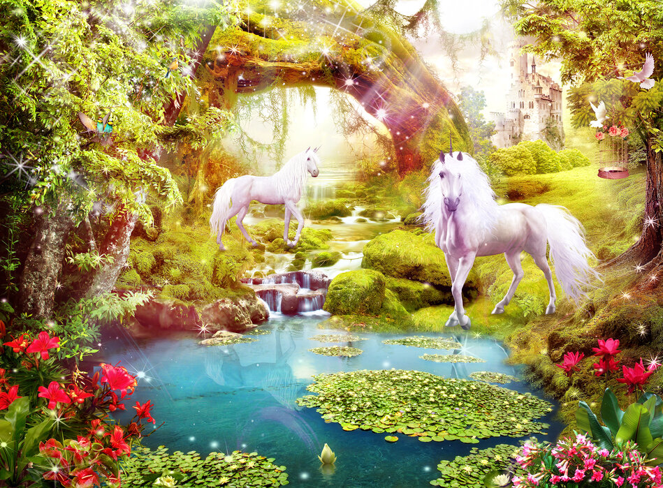 Unicorns in Dreamy Landscape – wall murals online – Photowall