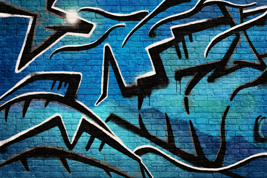 Brick Wall Graffiti - Blue – affordable wall mural – Photowall