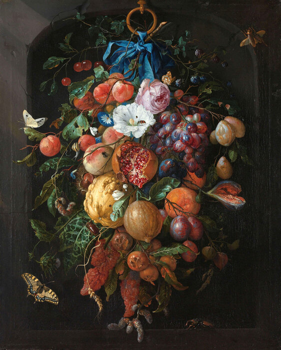 Festoon of Fruit - Jan Flowers and Leinwand-Kunst Photowall De bezaubernde – Davidsz Heem –