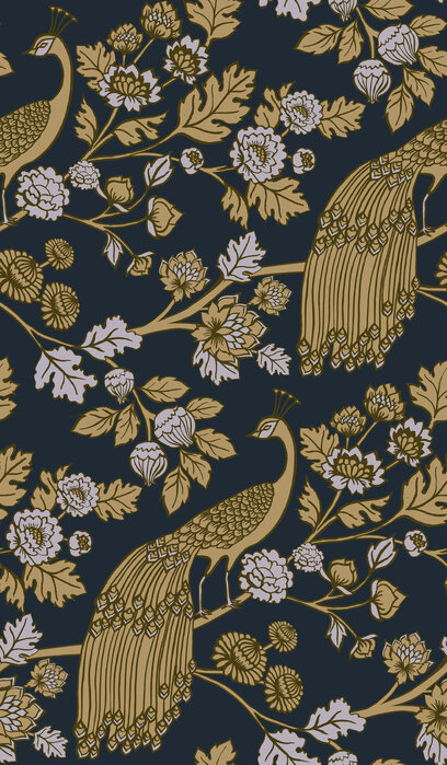 Peacock Garden Midnight - Gold – wonderful wallpaper – Photowall